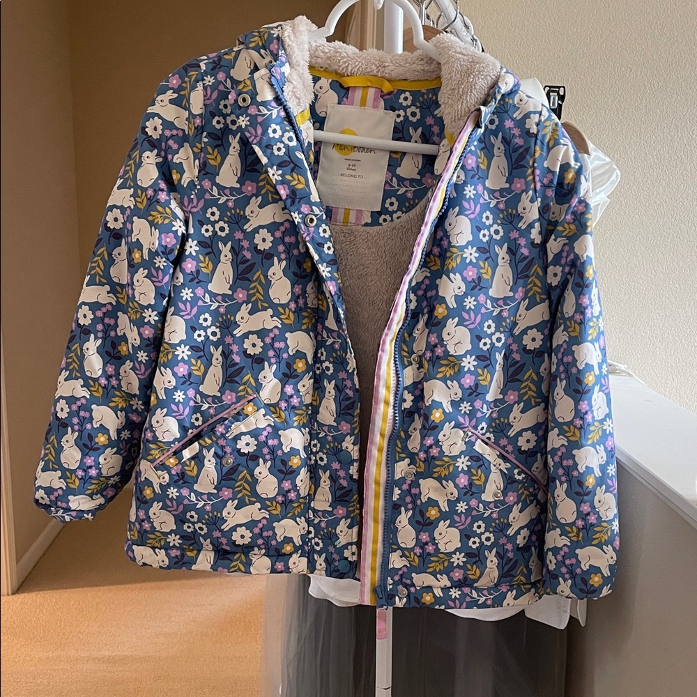 Mini Boden Navy Floral Kids Puffer Coat